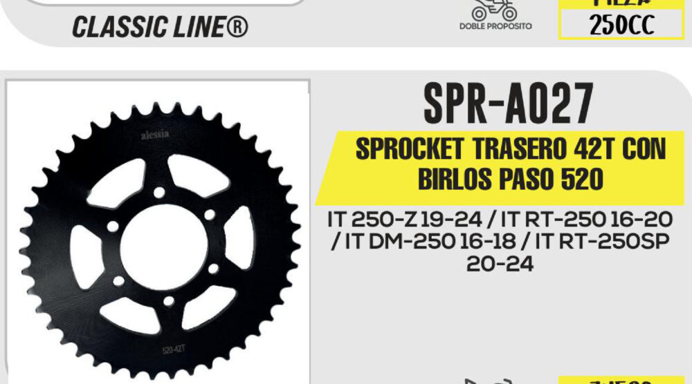 SPROCKET TRASERO 42T CON BIRLOS PASO 520