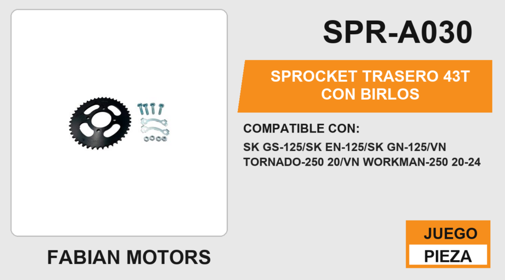 SPROCKET TRASERO 43T CON BIRLOS