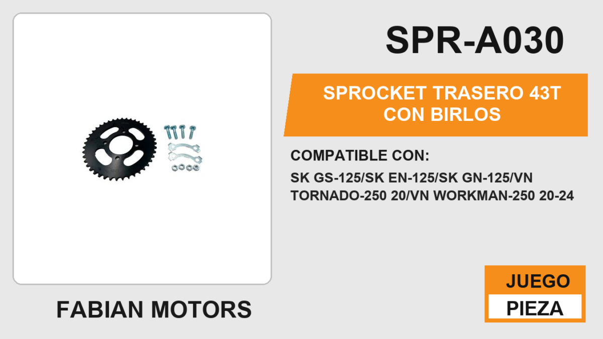 SPROCKET TRASERO 43T CON BIRLOS