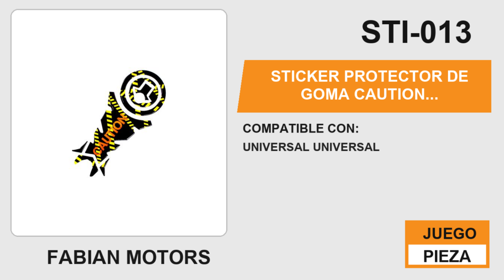 STICKER PROTECTOR DE GOMA CAUTION NEGRO/NARANJA PARA TANQUE DE GASOLINA