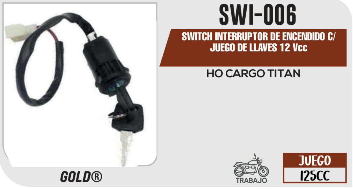 SWITCH INTERRUPTOR DE ENCENDIDO C/ JUEGO DE LLAVES 12Vcc