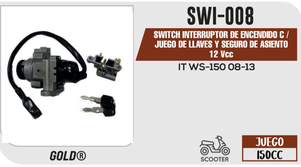 SWITCH INTERRUPTOR DE ENCENDIDO Y SEGURO DE ASIENTO 12Vcc CON JUEGO DE LLAVES