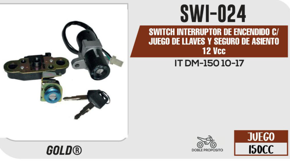 SWITCH INTERRUPTOR DE ENCENDIDO Y SEGURO DE ASIENTO 12Vcc CON JUEGO DE LLAVES