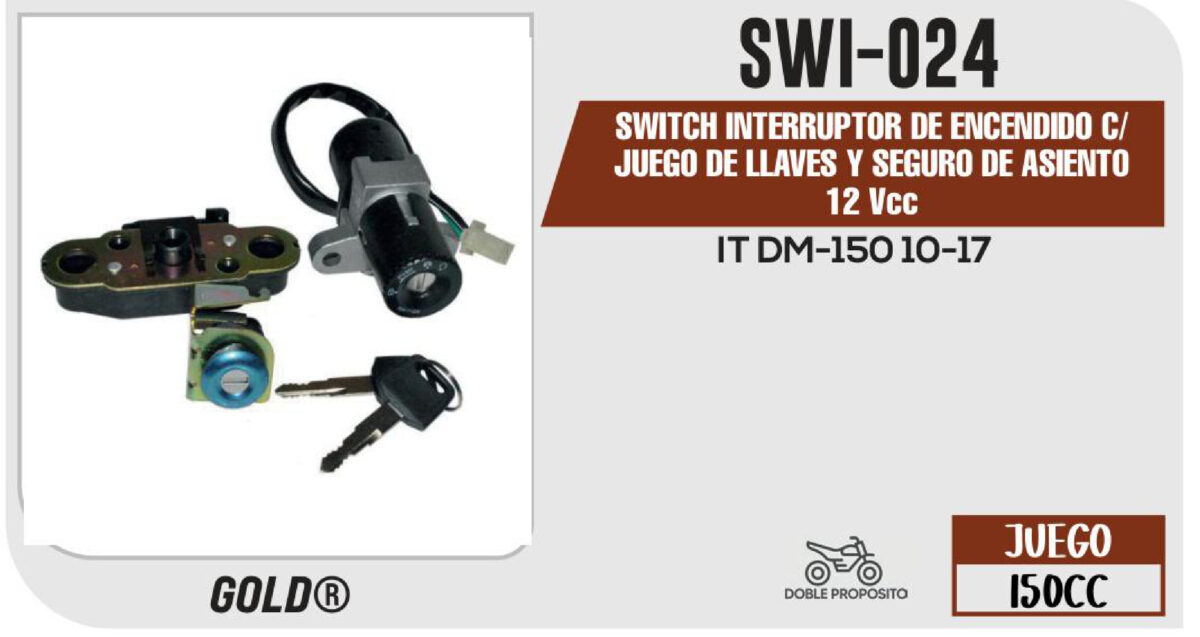 SWITCH INTERRUPTOR DE ENCENDIDO Y SEGURO DE ASIENTO 12Vcc CON JUEGO DE LLAVES