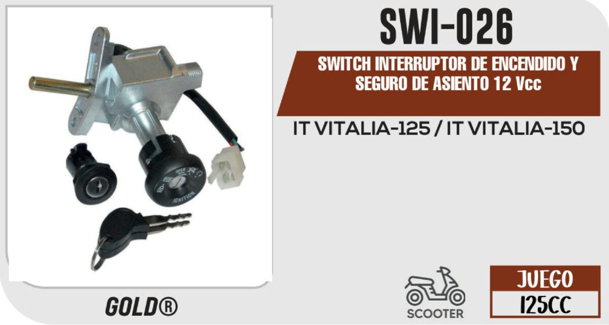 SWITCH INTERRUPTOR DE ENCENDIDO Y SEGURO DE ASIENTO 12Vcc CON JUEGO DE LLAVES