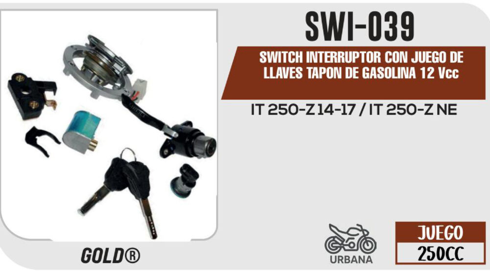 SWITCH INTERRUPTOR DE ENCENDIDO TAPON DE GASOLINA 12Vcc C/JUEGO DE LLAVES