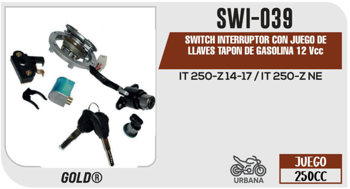 SWITCH INTERRUPTOR DE ENCENDIDO TAPON DE GASOLINA 12Vcc C/JUEGO DE LLAVES