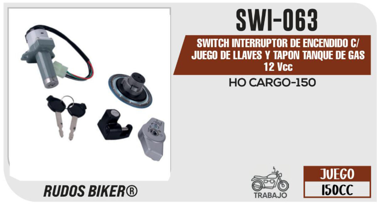 SWITCH INTERRUPTOR DE ENCENDIDO TAPON DE GASOLINA 12Vcc C/JUEGO DE LLAVES