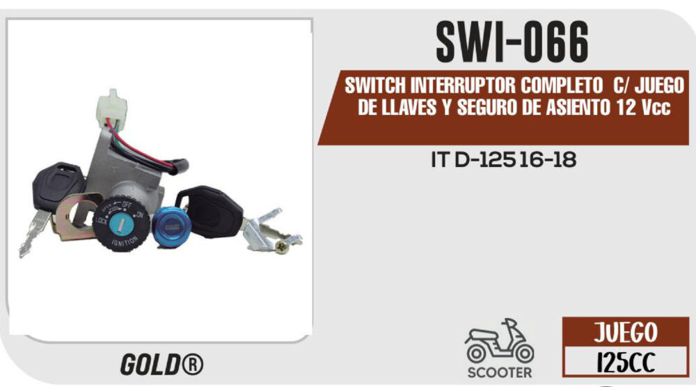 SWITCH INTERRUPTOR DE ENCENDIDO Y SEGURO DE ASIENTO 12Vcc CON JUEGO DE LLAVES