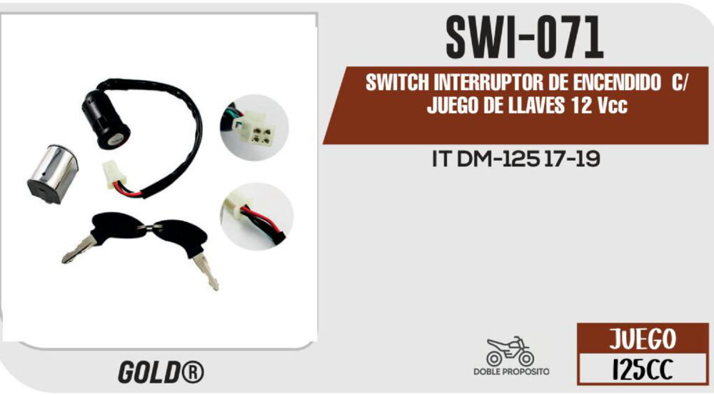 SWITCH INTERRUPTOR DE ENCENDIDO C/JUEGO DE LLAVES 12Vcc
