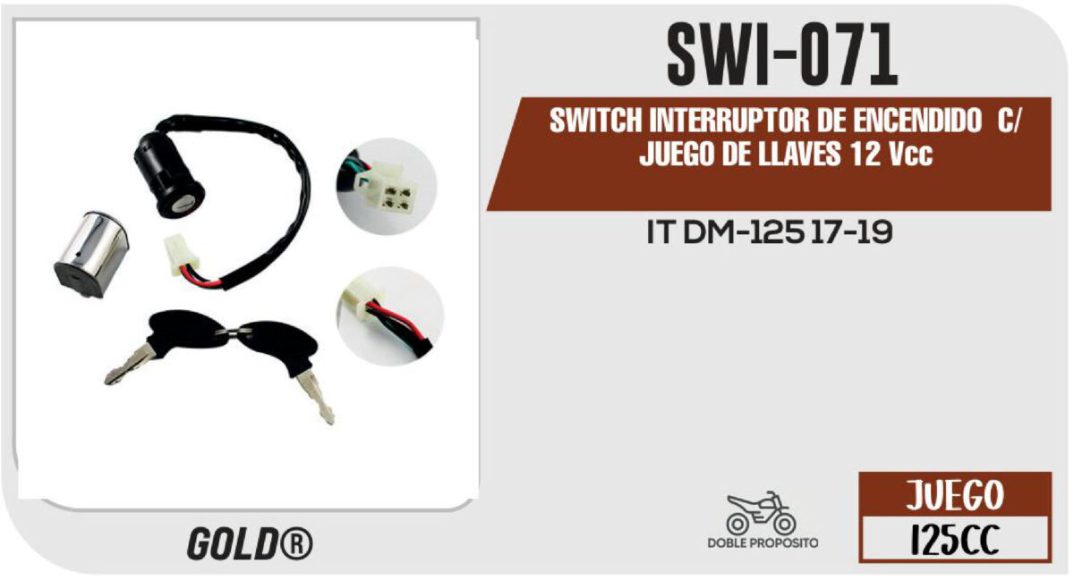 SWITCH INTERRUPTOR DE ENCENDIDO C/JUEGO DE LLAVES 12Vcc