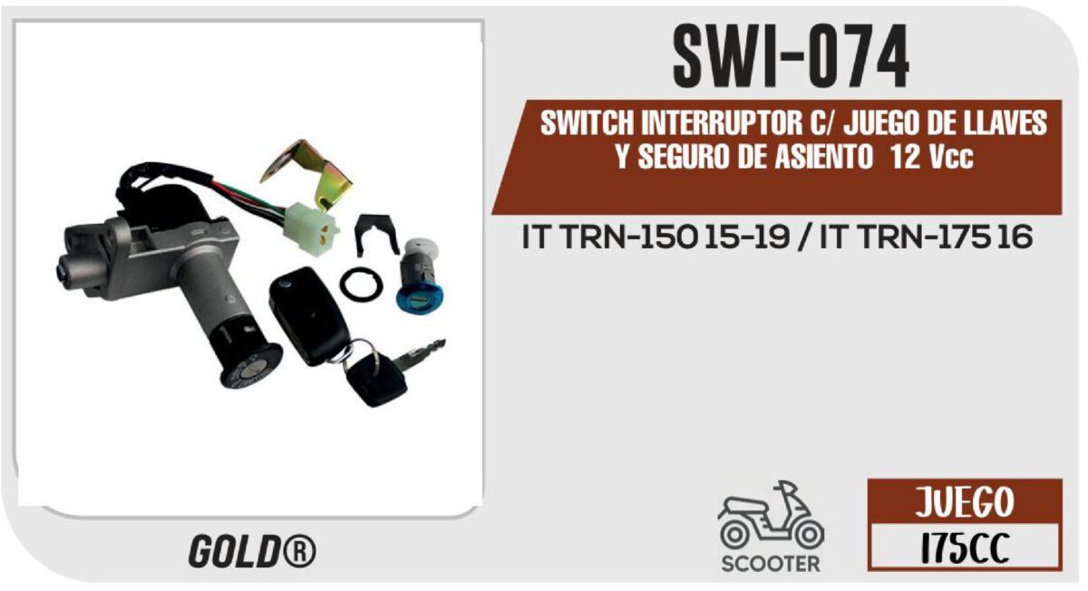 SWITCH INTERRUPTOR DE ENCENDIDO Y SEGURO DE ASIENTO 12Vcc CON JUEGO DE LLAVES