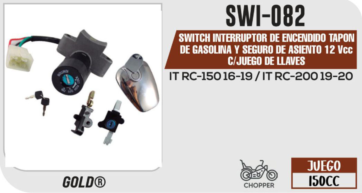 SWITCH INTERRUPTOR DE ENCENDIDO C/JUEGO DE LLAVES TAPON DE GASOLINA Y SEGURO DE ASIENTO 12Vcc