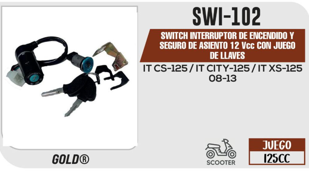 SWITCH INTERRUPTOR DE ENCENDIDO Y SEGURO DE ASIENTO 12Vcc CON JUEGO DE LLAVES