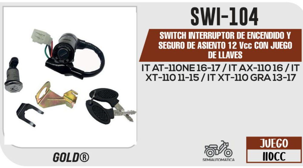 SWITCH INTERRUPTOR DE ENCENDIDO Y SEGURO DE ASIENTO 12Vcc CON JUEGO DE LLAVES