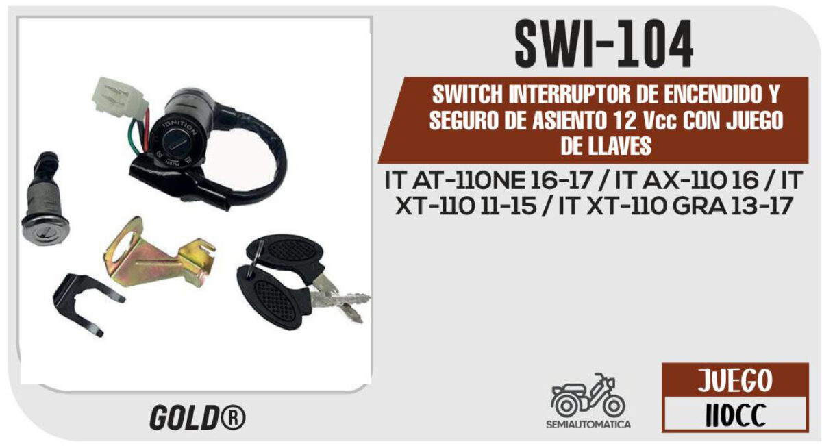 SWITCH INTERRUPTOR DE ENCENDIDO Y SEGURO DE ASIENTO 12Vcc CON JUEGO DE LLAVES