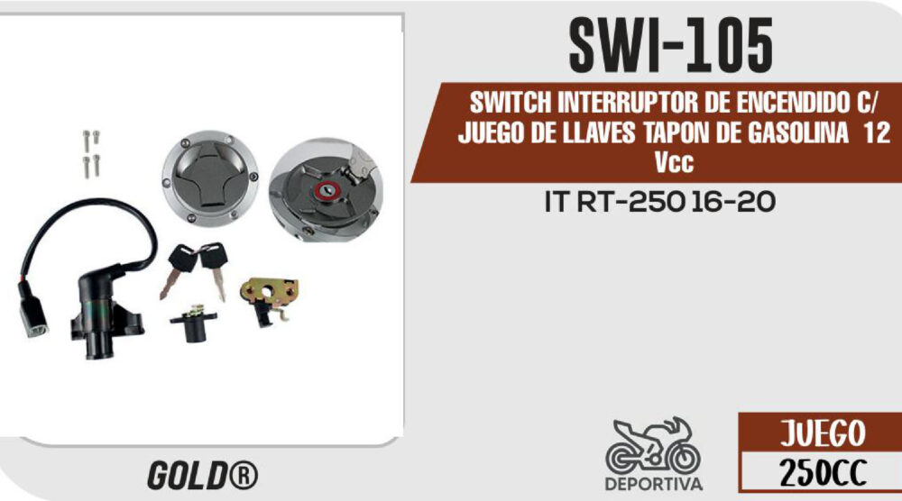 SWITCH INTERRUPTOR DE ENCENDIDO C/JUEGO DE LLAVES TAPON DE GASOLINA 12Vcc
