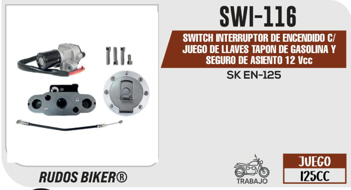 SWITCH INTERRUPTOR DE ENCENDIDO C/JUEGO DE LLAVES TAPON DE GASOLINA Y SEGURO DE ASIENTO 12Vcc