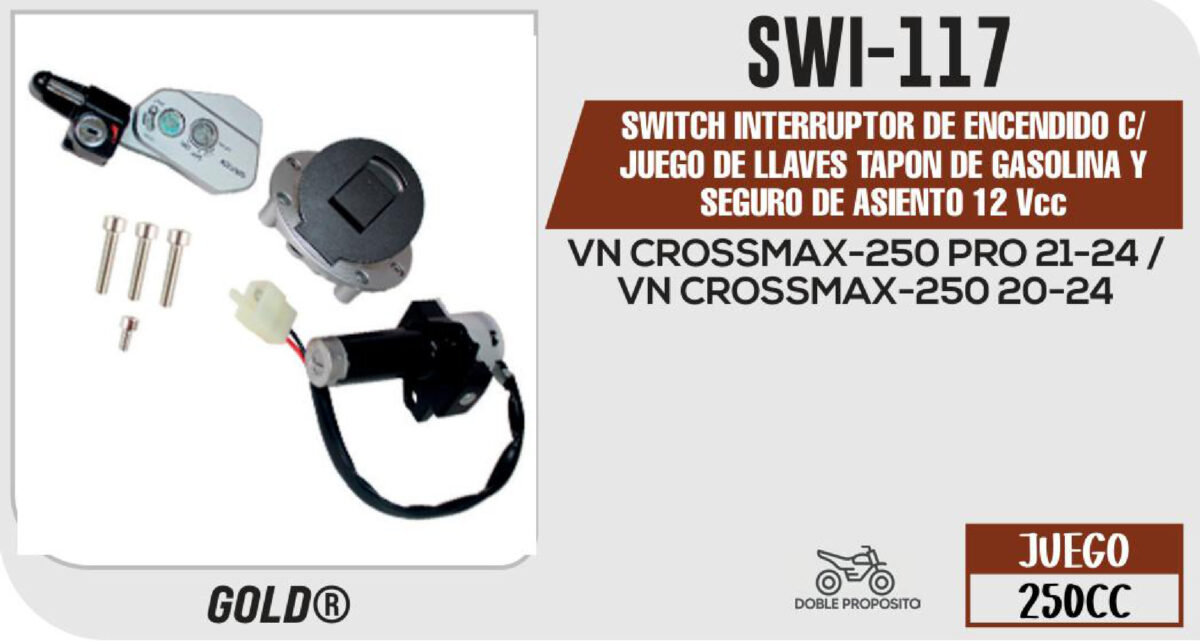 SWITCH INTERRUPTOR DE ENCENDIDO C/JUEGO DE LLAVES TAPON DE GASOLINA Y SEGURO DE ASIENTO 12Vcc