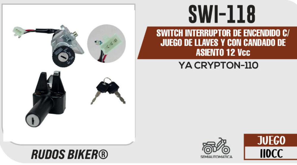 SWITCH INTERRUPTOR DE ENCENDIDO C/ JUEGO DE LLAVES Y CON CANDADO DE ASIENTO 12Vcc