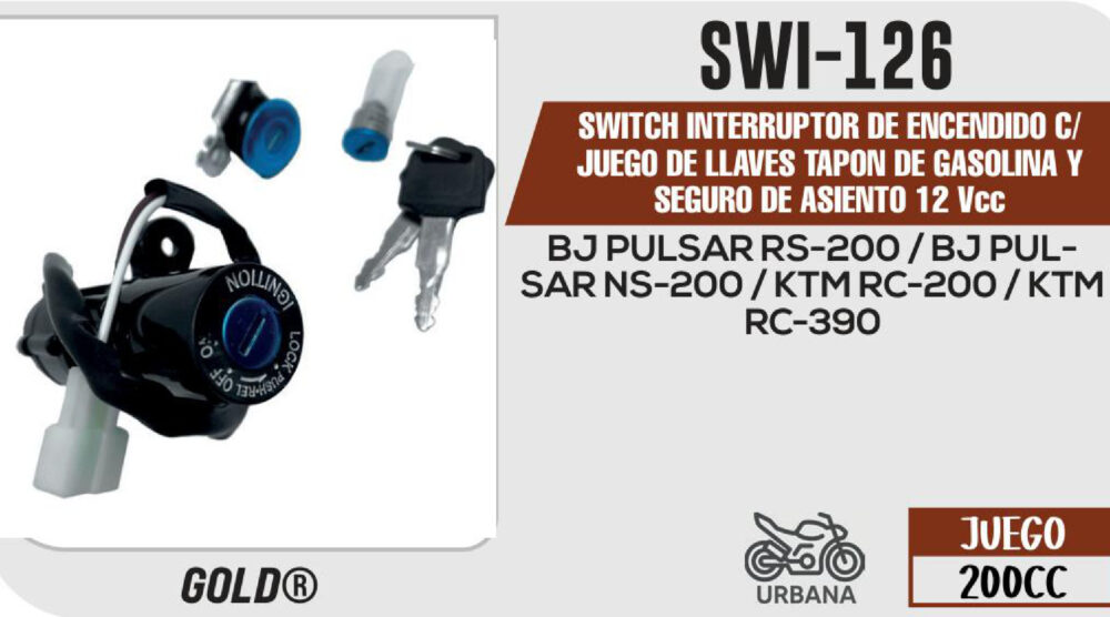 SWITCH INTERRUPTOR DE ENCENDIDO C/JUEGO DE LLAVES Y SEGURO DE ASIENTO 12Vcc