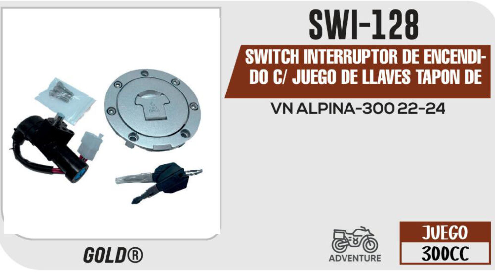 SWITCH INTERRUPTOR DE ENCENDIDO C/ JUEGO DE LLAVES TAPON DE GASOLINA 12Vcc