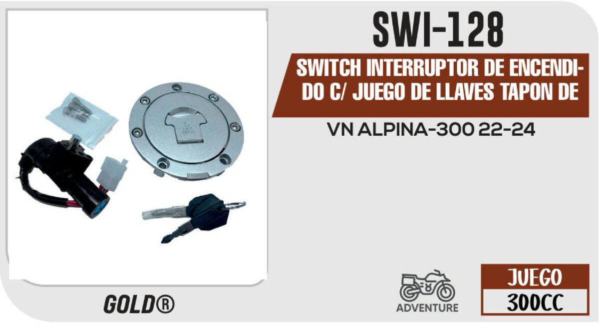 SWITCH INTERRUPTOR DE ENCENDIDO C/ JUEGO DE LLAVES TAPON DE GASOLINA 12Vcc