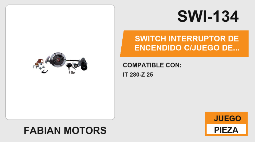 SWITCH INTERRUPTOR DE ENCENDIDO C/JUEGO DE LLAVES TAPON DE GASOLINA Y SEGURO DE ASIENTO 12Vcc