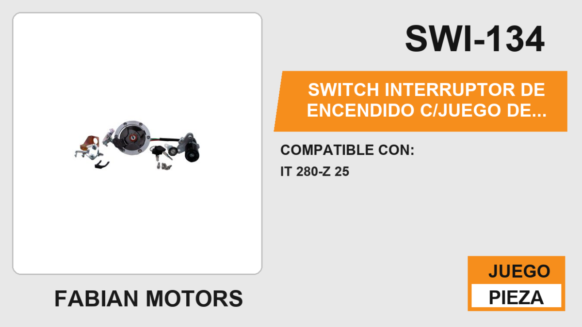 SWITCH INTERRUPTOR DE ENCENDIDO C/JUEGO DE LLAVES TAPON DE GASOLINA Y SEGURO DE ASIENTO 12Vcc
