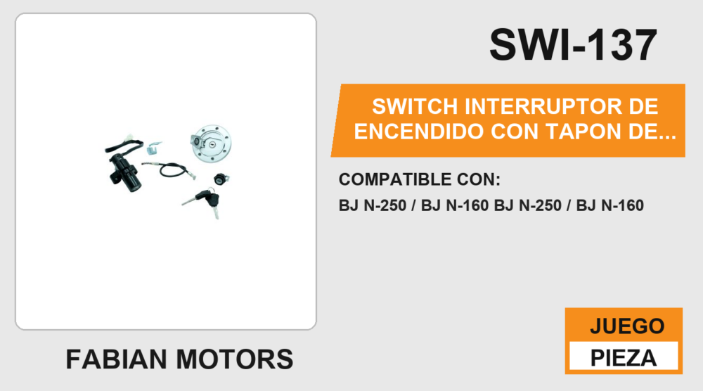 SWITCH INTERRUPTOR DE ENCENDIDO CON TAPON DE GASOLINA SEGURO DE ASIENTO C/JUEGO DE LLAVES 12 Vcc