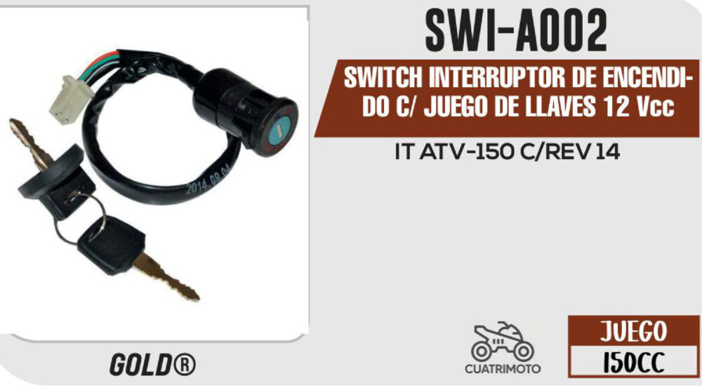 SWITCH INTERRUPTOR DE ENCENDIDO C/ JUEGO DE LLAVES 12Vcc