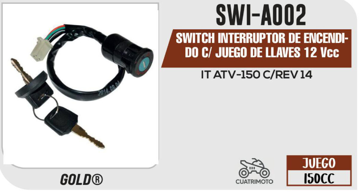 SWITCH INTERRUPTOR DE ENCENDIDO C/ JUEGO DE LLAVES 12Vcc