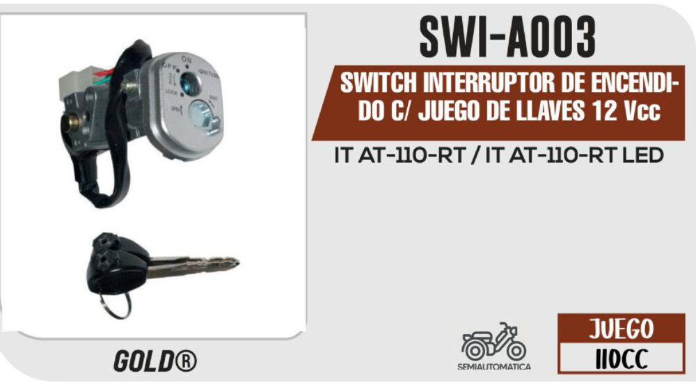 SWITCH INTERRUPTOR DE ENCENDIDO C/ JUEGO DE LLAVES 12Vcc