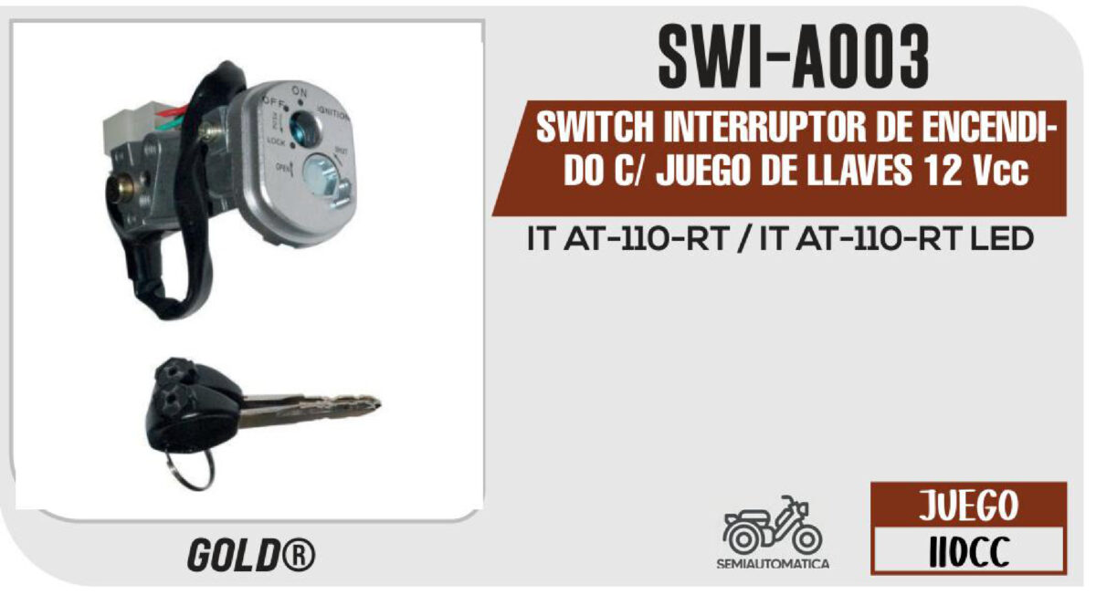 SWITCH INTERRUPTOR DE ENCENDIDO C/ JUEGO DE LLAVES 12Vcc