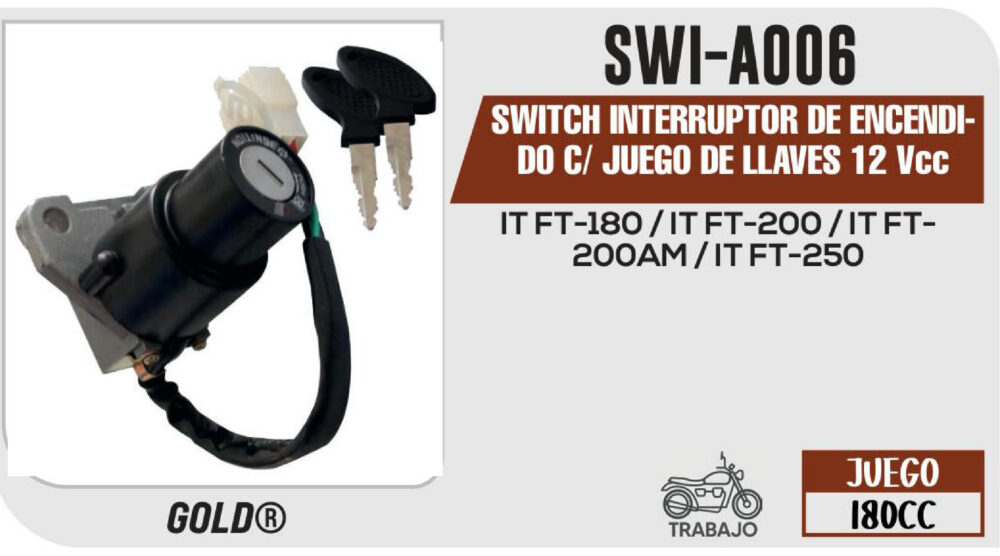 SWITCH INTERRUPTOR DE ENCENDIDO C/ JUEGO DE LLAVES 12Vcc