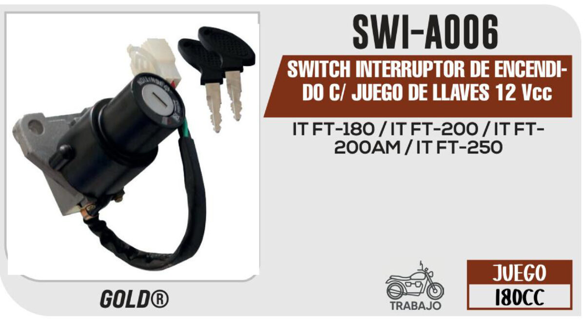 SWITCH INTERRUPTOR DE ENCENDIDO C/ JUEGO DE LLAVES 12Vcc