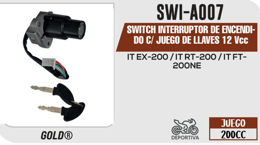 SWITCH INTERRUPTOR DE ENCENDIDO C/ JUEGO DE LLAVES 12Vcc