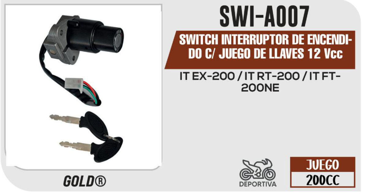 SWITCH INTERRUPTOR DE ENCENDIDO C/ JUEGO DE LLAVES 12Vcc