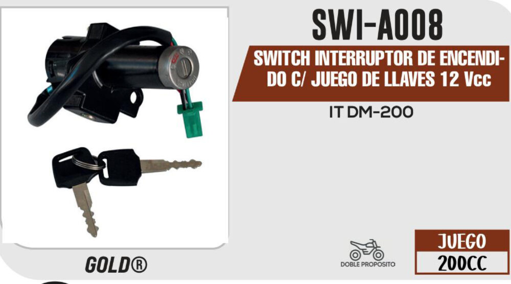 SWITCH INTERRUPTOR DE ENCENDIDO C/ JUEGO DE LLAVES 12Vcc
