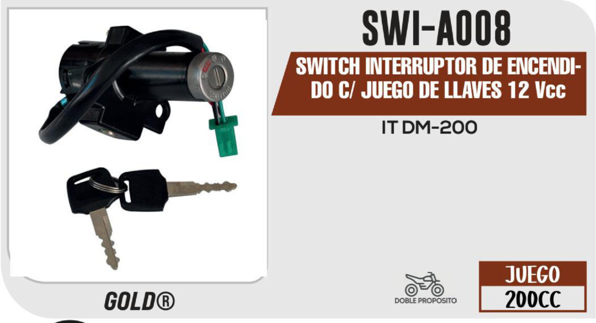 SWITCH INTERRUPTOR DE ENCENDIDO C/ JUEGO DE LLAVES 12Vcc