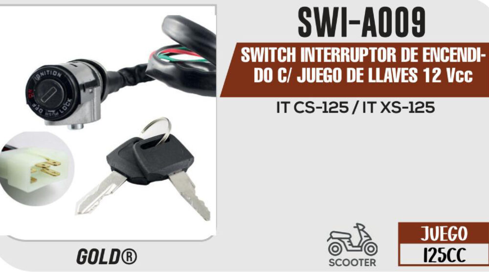 SWITCH INTERRUPTOR DE ENCENDIDO C/ JUEGO DE LLAVES 12Vcc