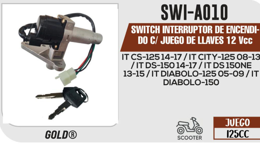 SWITCH INTERRUPTOR DE ENCENDIDO C/ JUEGO DE LLAVES 12Vcc