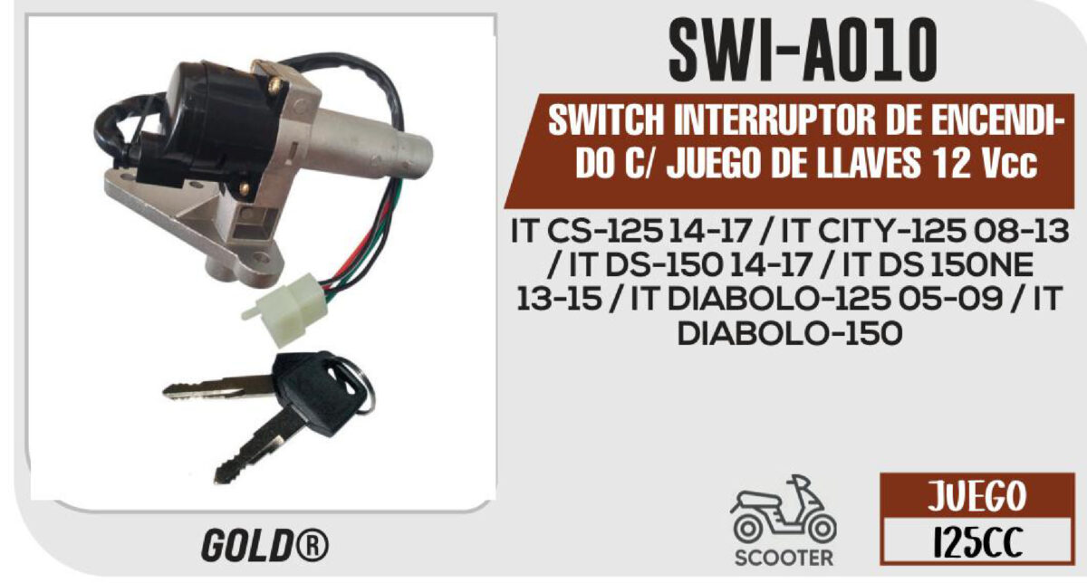 SWITCH INTERRUPTOR DE ENCENDIDO C/ JUEGO DE LLAVES 12Vcc
