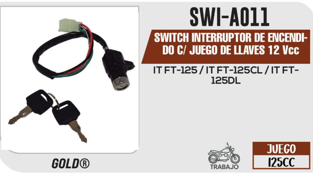 SWITCH INTERRUPTOR DE ENCENDIDO C/ JUEGO DE LLAVES 12Vcc