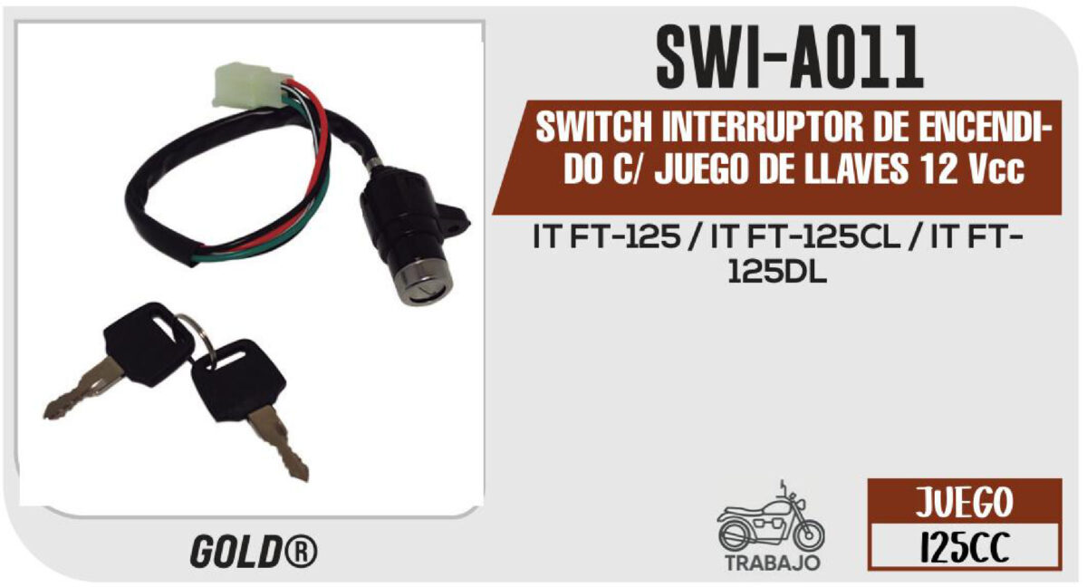 SWITCH INTERRUPTOR DE ENCENDIDO C/ JUEGO DE LLAVES 12Vcc