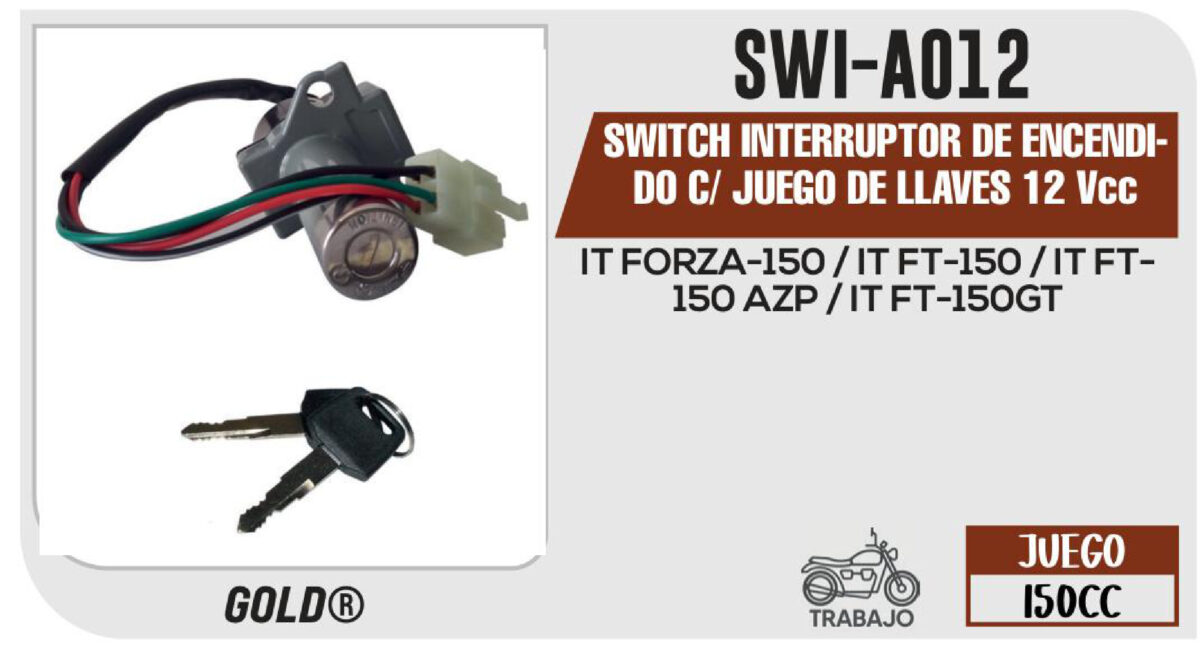 SWITCH INTERRUPTOR DE ENCENDIDO C/ JUEGO DE LLAVES 12Vcc