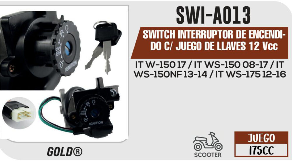 SWITCH INTERRUPTOR DE ENCENDIDO C/ JUEGO DE LLAVES 12Vcc