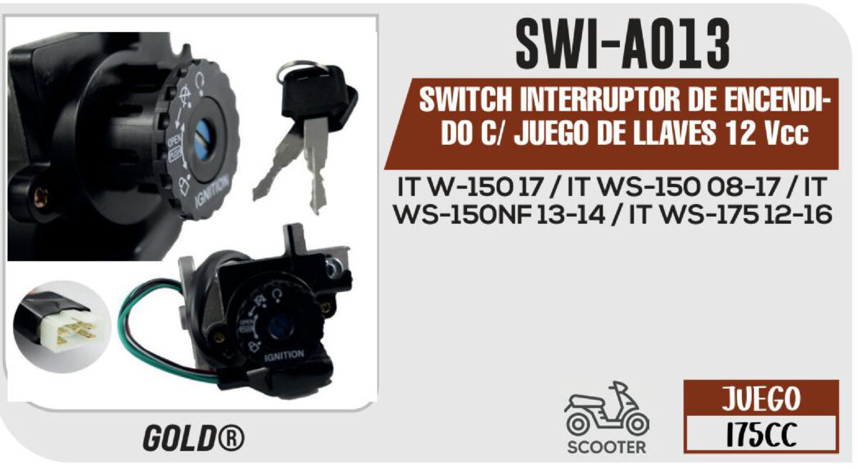 SWITCH INTERRUPTOR DE ENCENDIDO C/ JUEGO DE LLAVES 12Vcc