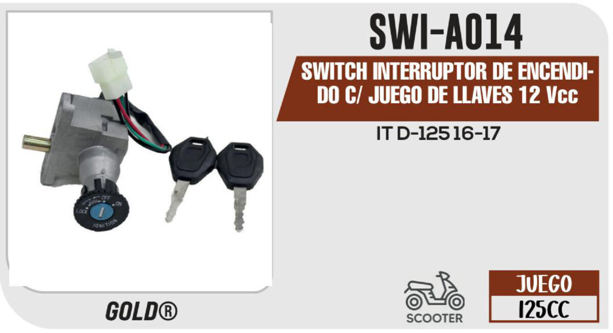 SWITCH INTERRUPTOR ENCENDIDO C/ JUEGO DE LLAVES 12Vcc
