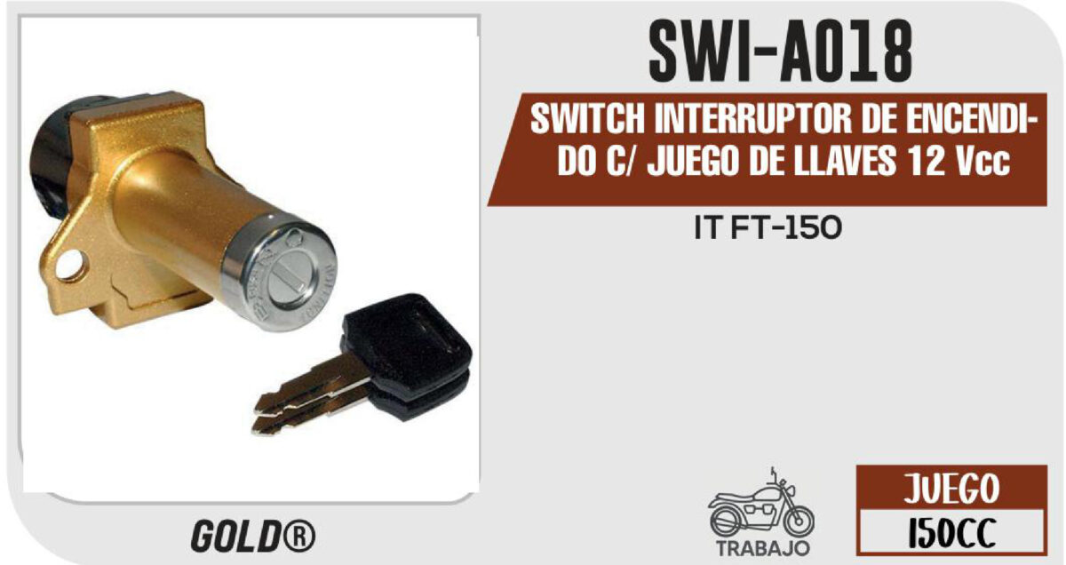 SWITCH INTERRUPTOR DE ENCENDIDO NARANJA C/ JUEGO DE LLAVES 12Vcc